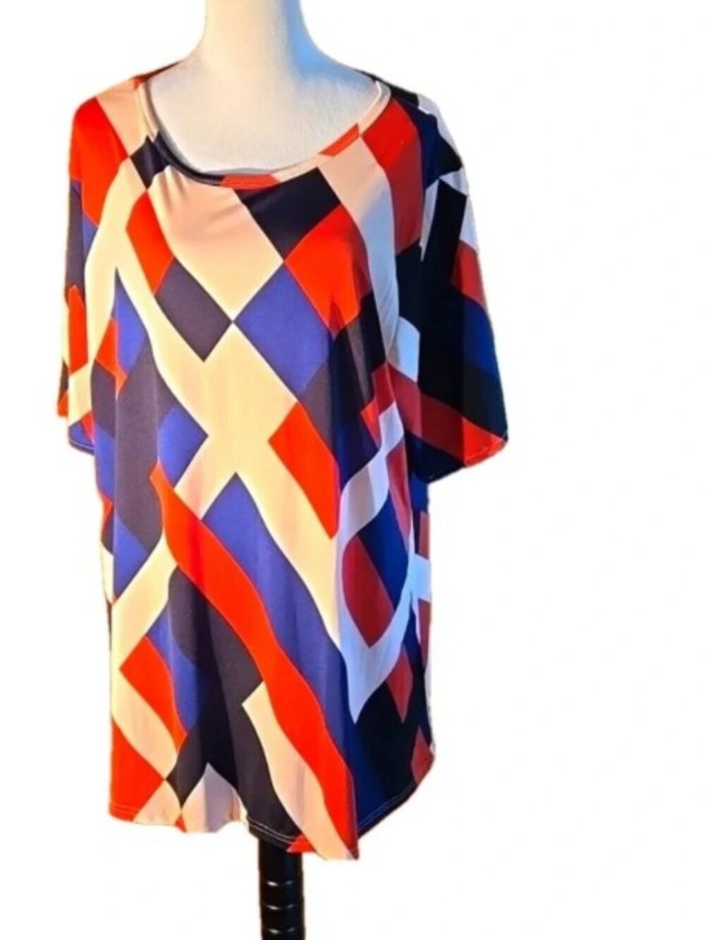 Beyond This Place 2X Colorblock Tunic Top Geometric Art Deco Print Elbow Sleeve - Picture 2 of 12